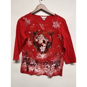Vintage Christmas Shirt Medium Santa Claus Bling Granny Retro Holiday Grandma